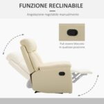 Poltrona Relax Reclinabile Imbottita Ergonomica con Poggiapiedi Pelle PU 80 x 97 x 107cm Crema