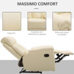 Poltrona Relax Reclinabile Imbottita Ergonomica con Poggiapiedi Pelle PU 80 x 97 x 107cm Crema