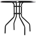 Tavolino da Giardino con Piano in Vetro Temperato e Foro per Ombrellone Acciaio ?80 x 72 cm Nero