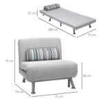 Poltrona Letto in Ferro e Cotone con Cuscino a Righe 75 x 70 x 75cm Grigio