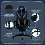 Sedia Ufficio Ergonomica con Altezza Regolabile in Tessuto Nero e Blu