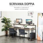 Scrivania Doppia con Scaffali e Mensola per Monitor in Stile Industriale