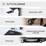 Scrivania Angolare per Gaming e Ufficio con Gancio per Cuffie e Porta Tazza