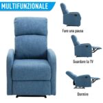 Poltrona Relax Reclinabile Manuale con Poggiapiedi Portata 125kg Tessuto di Lino 67 × 83 × 107cm Blu