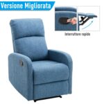 Poltrona Relax Reclinabile Manuale con Poggiapiedi Portata 125kg Tessuto di Lino 67 × 83 × 107cm Blu