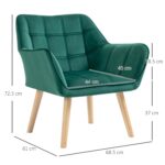 Poltroncina Stile Nordico in Legno ed Effetto Velluto Verde per Soggiorno o Ufficio