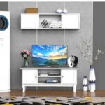 Mobile Porta Tv Bianco Opaco Classico con Ante in Legno per TV 50'' 120×45×50.5cm