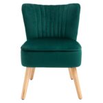 Poltroncina Stile Nordico dal Design Ergonomico in Legno e Velluto Verde per Casa e Soggiorno 57 x 68 x 76 cm