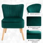 Poltroncina Stile Nordico dal Design Ergonomico in Legno e Velluto Verde per Casa e Soggiorno 57 x 68 x 76 cm