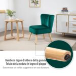 Poltroncina Stile Nordico dal Design Ergonomico in Legno e Velluto Verde per Casa e Soggiorno 57 x 68 x 76 cm