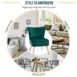 Poltroncina Stile Nordico dal Design Ergonomico in Legno e Velluto Verde per Casa e Soggiorno 57 x 68 x 76 cm