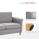 Divano Due Posti Linea Moderna e Compatta in Lino Grigio e Legno (70cmx141cmx78cm)