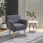 Poltroncina da Camera Soggiorno con Braccioli Tessuto Legno 68 × 58.5 × 76cm Grigio Chiaro