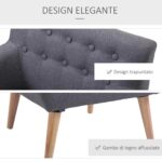 Poltroncina da Camera Soggiorno con Braccioli Tessuto Legno 68 × 58.5 × 76cm Grigio Chiaro