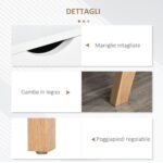 Mobile TV max 65 in Truciolato e MDF Bianco con 2 Credenze Laterali 2 Ripiani Centrali