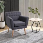 Poltroncina da Camera Soggiorno con Braccioli Tessuto Legno 68 × 58.5 × 76cm Grigio Scuro