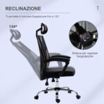 Sedia da Ufficio Ergonomica Inclinabile a 130° con Supporto Lombare e Cervicale