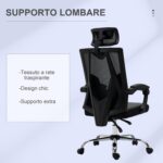 Sedia da Ufficio Ergonomica Inclinabile a 130° con Supporto Lombare e Cervicale