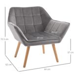 Poltroncina Stile Nordico in Legno ed Effetto Velluto Grigio per Soggiorno o Ufficio