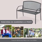 Panchina da Giardino 2 Posti in Acciaio con Braccioli