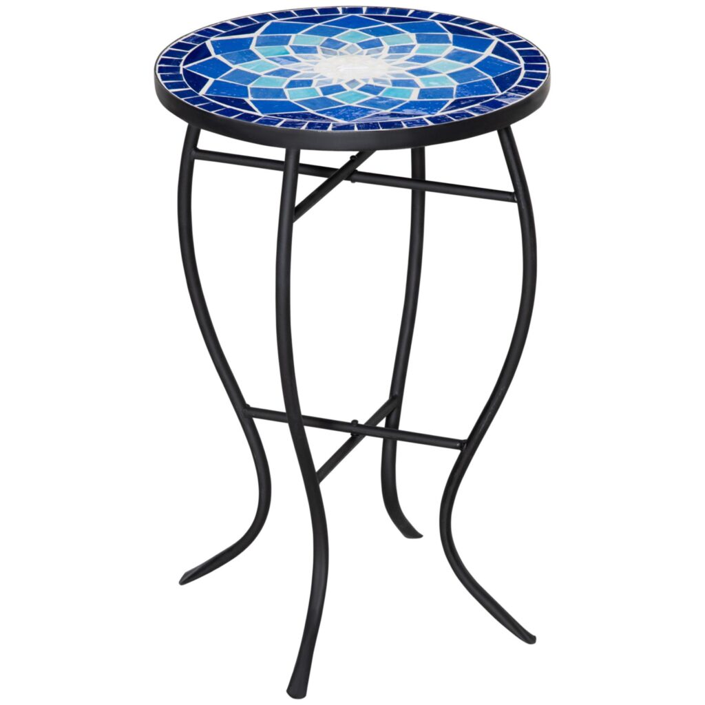 Oigger Tavolino da Giardino Rotondo a Mosaico in Metallo con Piano in Ceramica