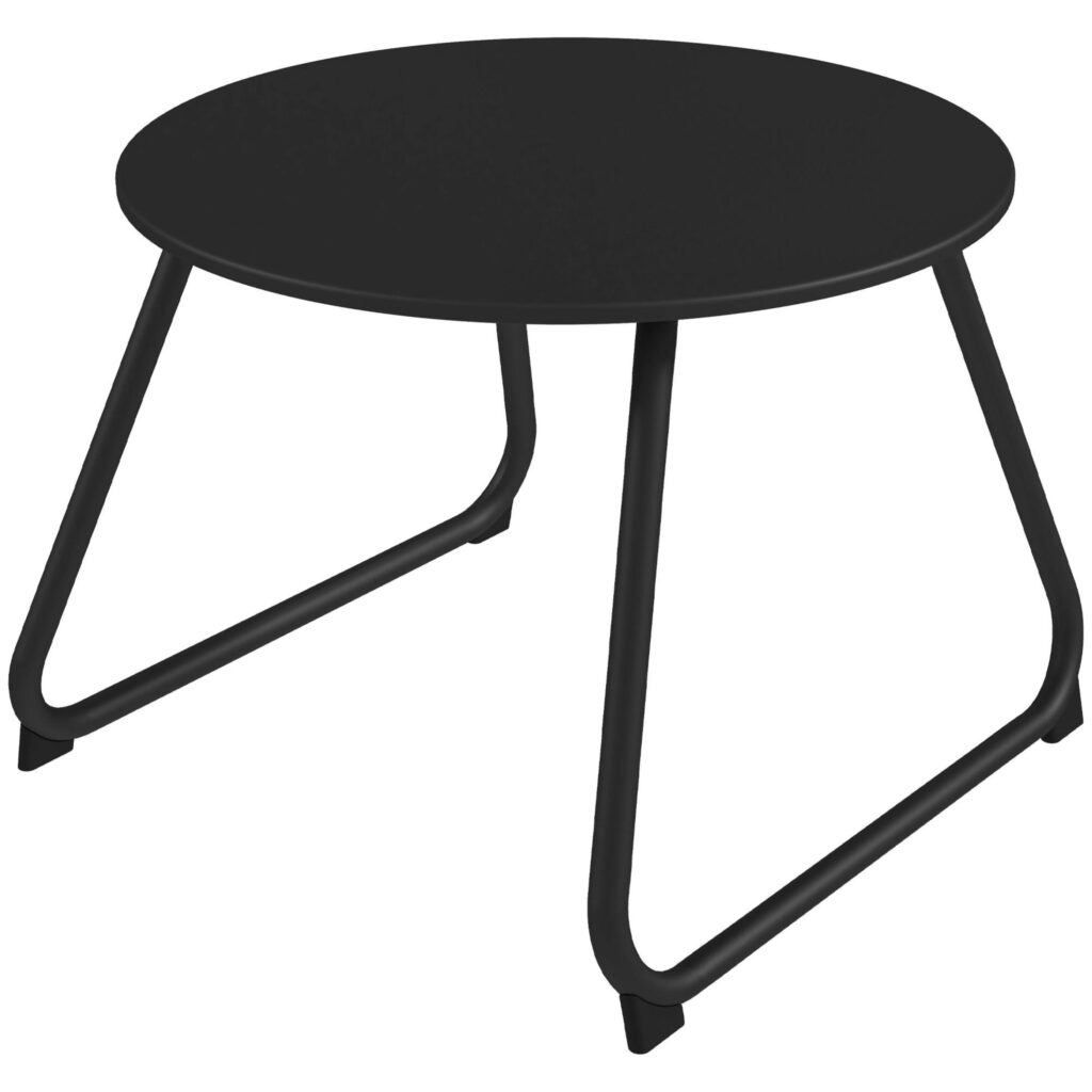 Oigger Tavolino da Esterni Ø48x37 cm in Metallo Nero con Piedini Regolabili