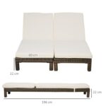 Set 2 Lettini Prendisole in Rattan PE con Cuscino e Schienale 5 Reclinazioni