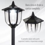 Lampione da Esterni con 6 Luci Led e Pannelli Solari Impermeabile Accensione Automatica Durata 6 Ore Altezza 177cm