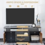 Mobile Porta TV Fino a 55 con Armadietti e Ripiani in Legno e Alluminio