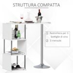 Tavolo Alto da Bar e Cucina 3 Mensole e Porta Bottiglie Stile Moderno