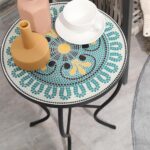 Tavolino da Giardino Rotondo con Piano d'Appoggio a Mosaico