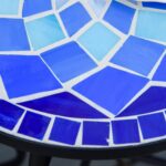 Tavolino da Giardino Rotondo a Mosaico in Metallo con Piano in Ceramica