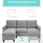 Divano 3 Posti con Penisola Reversibile in Tessuto Grigio Chiaro