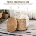 Pouf Contenitore Rotondo Stile Boho con Rivestimento Naturale