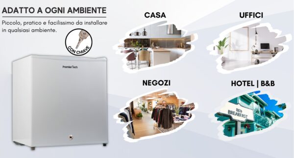 PremierTech Mini Frigo Bar 45 Litri Frigo Hotel Frigo Ufficio Classe E Bianco PT-F47K con chiave