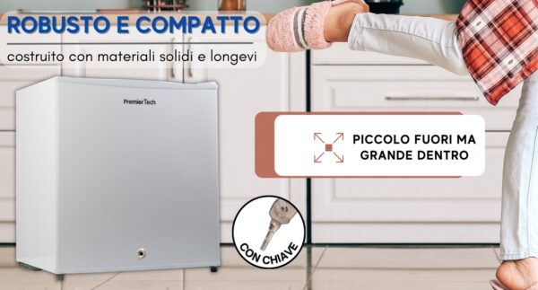 PremierTech Mini Frigo Bar 45 Litri Frigo Hotel Frigo Ufficio Classe E Bianco PT-F47K con chiave