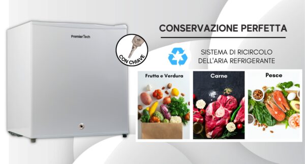 PremierTech Mini Frigo Bar 45 Litri Frigo Hotel Frigo Ufficio Classe E Bianco PT-F47K con chiave