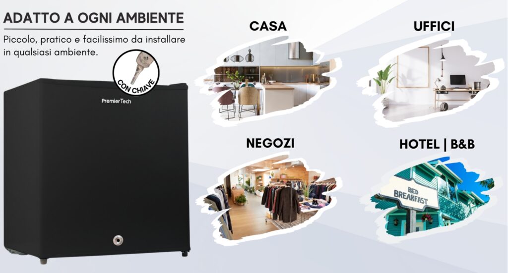 PremierTech Mini Frigo Bar 45 Litri con chiave Frigo Hotel Frigo Ufficio Nero Classe E