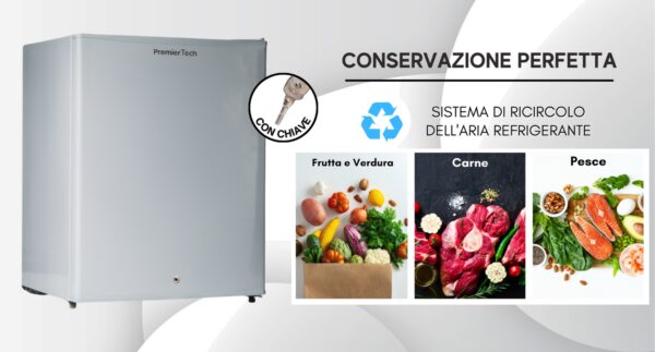 PremierTech PT-F60K Mini Frigo Bar con chiave Frigo Hotel Ufficio 58 Litri Classe E