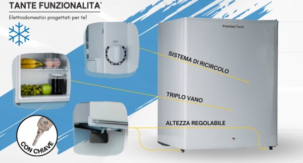 PremierTech PT-F60K Mini Frigo Bar con chiave Frigo Hotel Ufficio 58 Litri Classe E