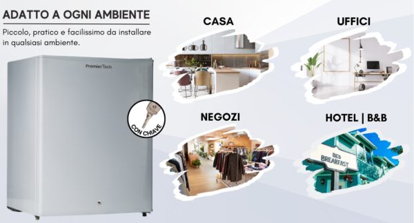 PremierTech PT-F60K Mini Frigo Bar con chiave Frigo Hotel Ufficio 58 Litri Classe E