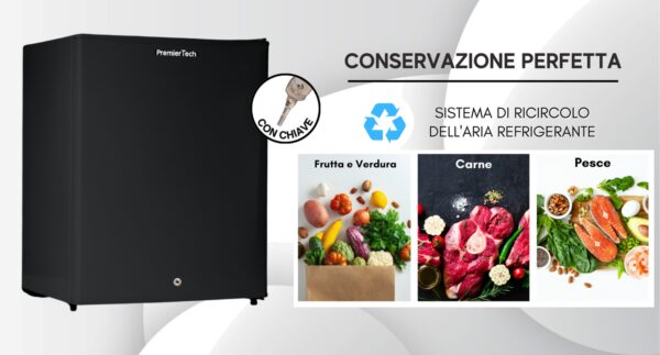 PT-F60BK PremierTech Mini Frigo Bar con chiave Nero 58 Litri E Frigo Bar Frigo Hotel Frigo Ufficio