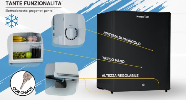 PT-F60BK PremierTech Mini Frigo Bar con chiave Nero 58 Litri E Frigo Bar Frigo Hotel Frigo Ufficio