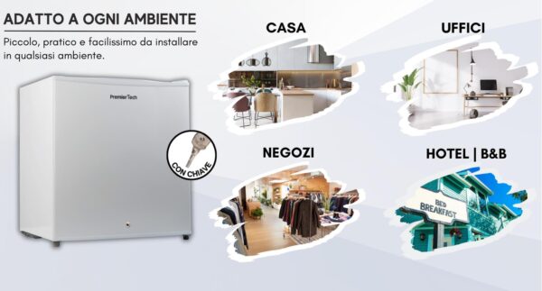 PremierTech PT-FR32K Mini Freezer Congelatore verticale con chiave 31 litri -24 gradi 4 Stelle ****Classe E 47 x 45 x 51cm 39dB