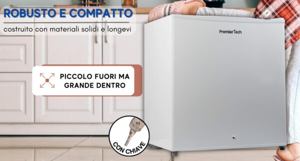 PremierTech PT-FR32K Mini Freezer Congelatore verticale con chiave 31 litri -24 gradi 4 Stelle ****Classe E 47 x 45 x 51cm 39dB