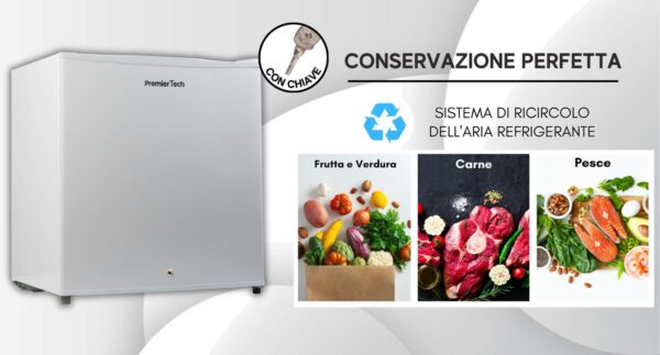 PremierTech PT-FR32K Mini Freezer Congelatore verticale con chiave 31 litri -24 gradi 4 Stelle ****Classe E 47 x 45 x 51cm 39dB