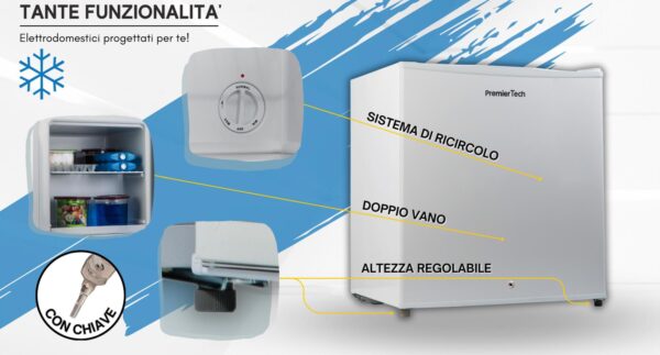 PremierTech PT-FR32K Mini Freezer Congelatore verticale con chiave 31 litri -24 gradi 4 Stelle ****Classe E 47 x 45 x 51cm 39dB