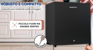 PremierTech PT-FR32BK Mini Freezer Congelatore verticale con chiave 31 litri -24 gradi 4 Stelle **** Classe E 47 x 45 x 51cm 39dB BLACK