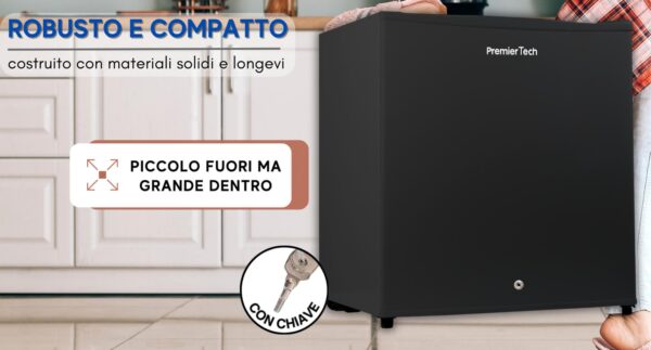PremierTech PT-FR32BK Mini Freezer Congelatore verticale con chiave 31 litri -24 gradi 4 Stelle **** Classe E 47 x 45 x 51cm 39dB BLACK