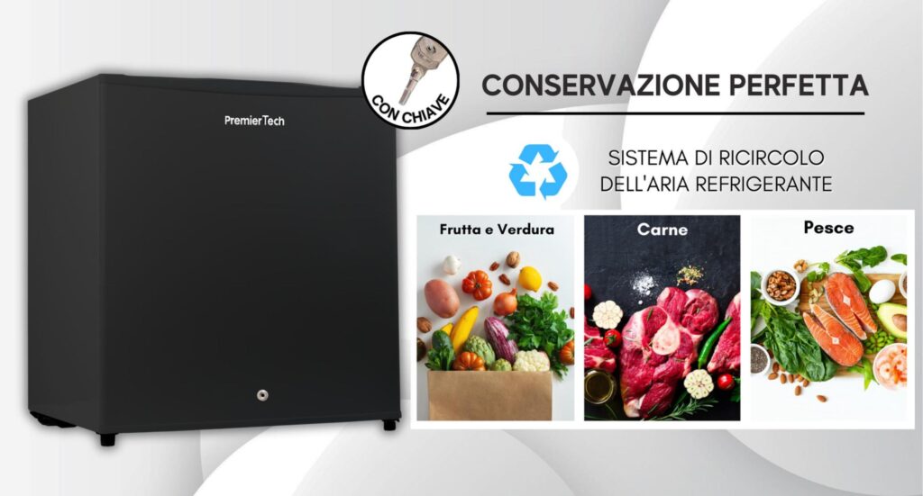 PremierTech PT-FR32BK Mini Freezer Congelatore verticale con chiave 31 litri -24 gradi 4 Stelle **** Classe E 47 x 45 x 51cm 39dB BLACK